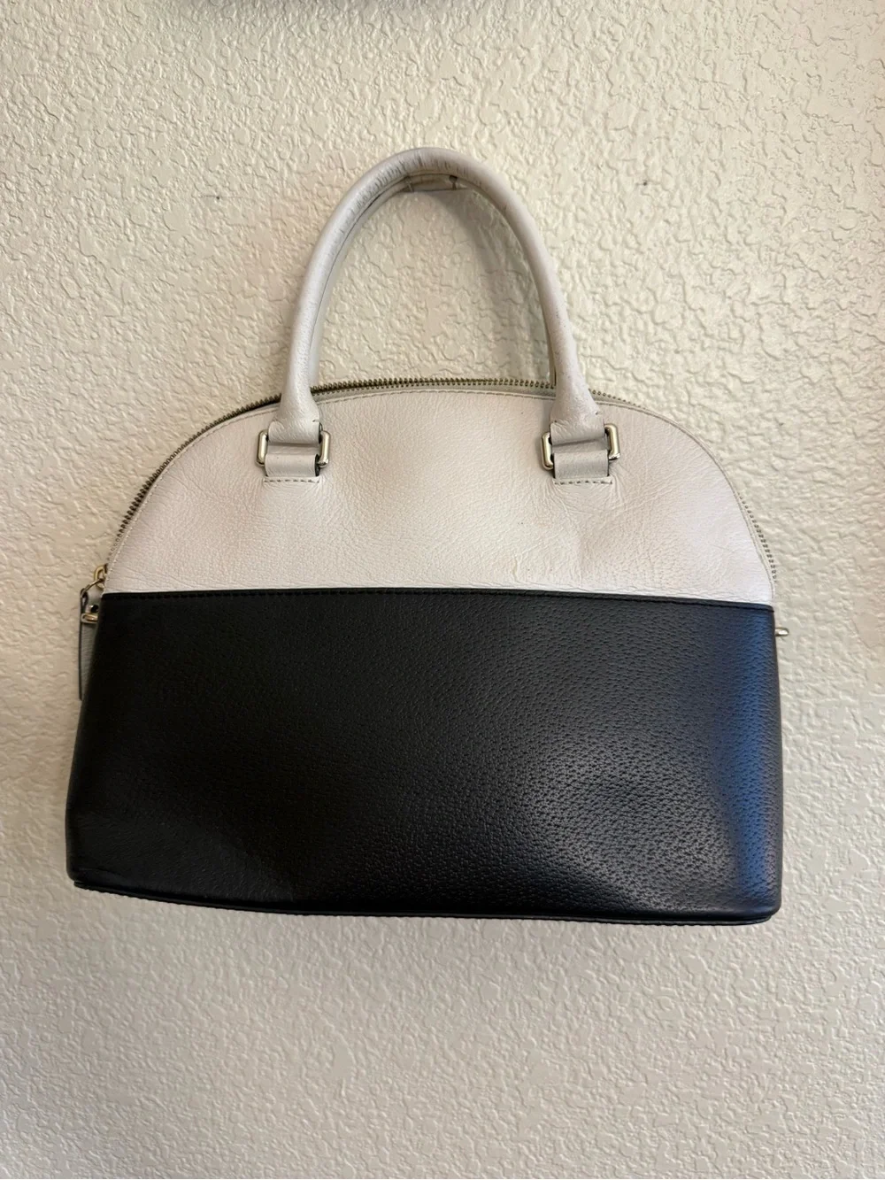 Kate Spade Black and Cream Dome Satchel with Gold Accent